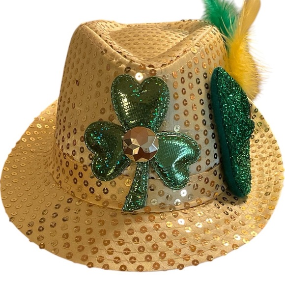 St. Patrick’s Day Gold Sequined Fedora Hat - Picture 3 of 6